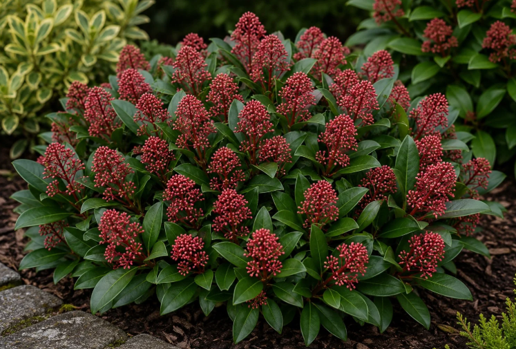Evergreen shrubs in the outdoor garden