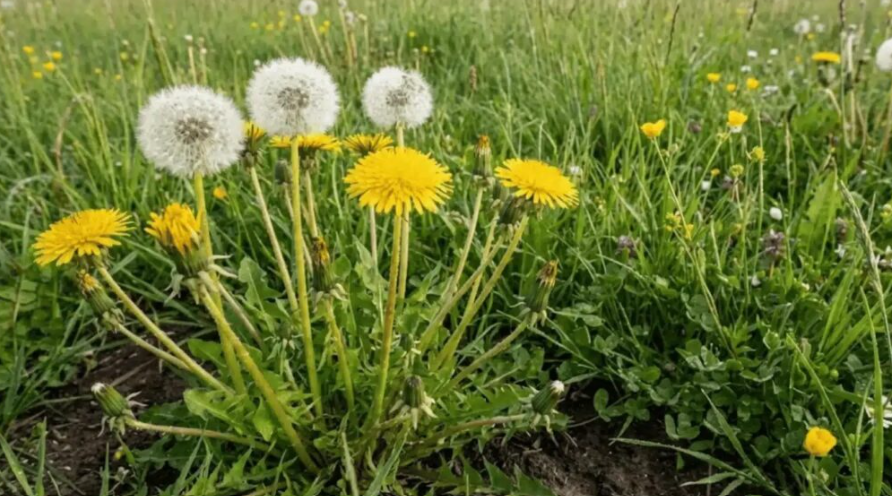 Dandelion plant growing in the field